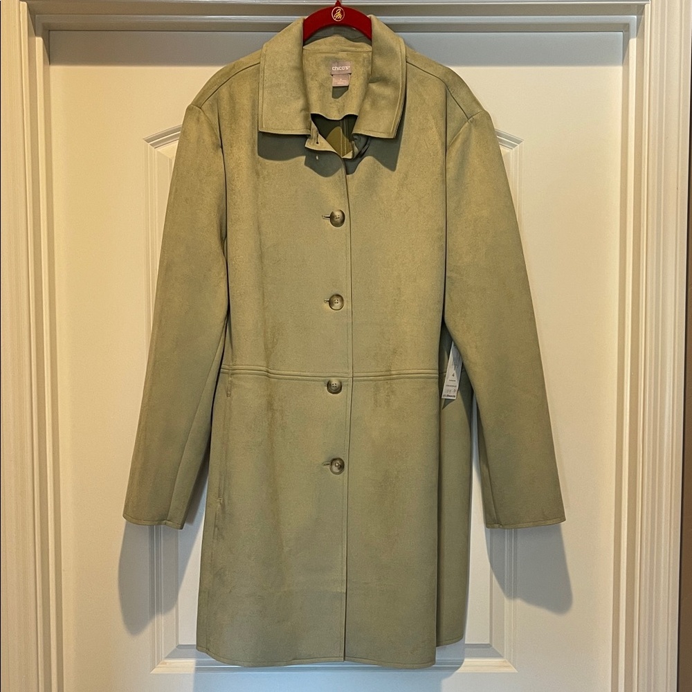 Chico's Sage Green faux suede Trench Coat XXL / 20W / Chico size 4